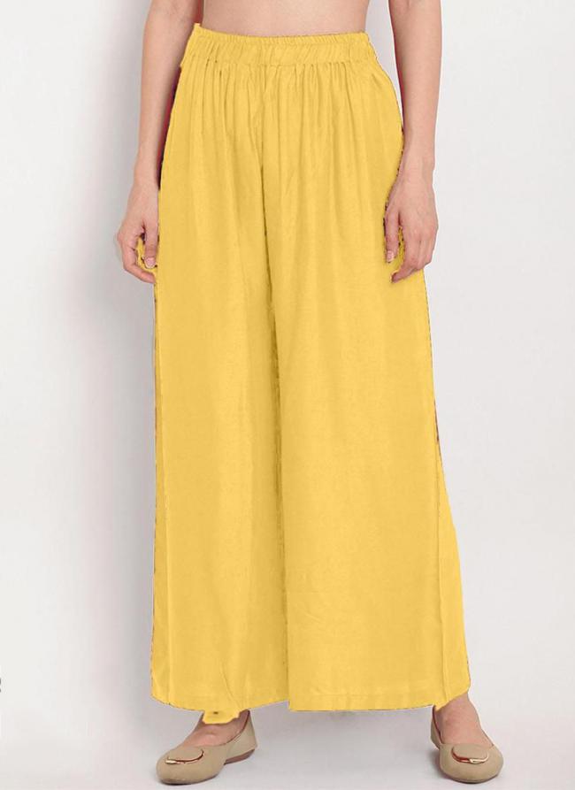 Rayon Yellow Casual Wear Plain Plazzo